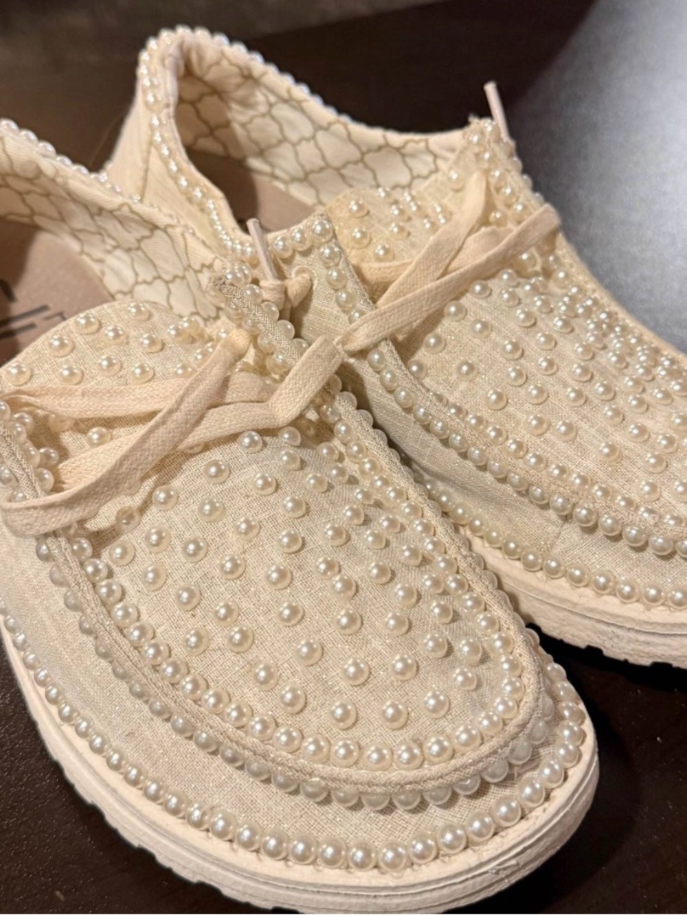 Hey Dudes-pearl embellished, woman’s 8, wedding